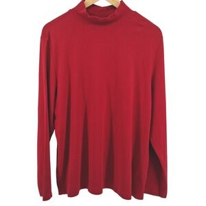 Karen Scott Red Mock Neck Long Sleeve Knit Top Womens Sz 2X Pullover Holiday